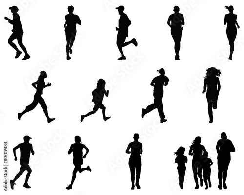 Big set of black silhouettes of runners  vector