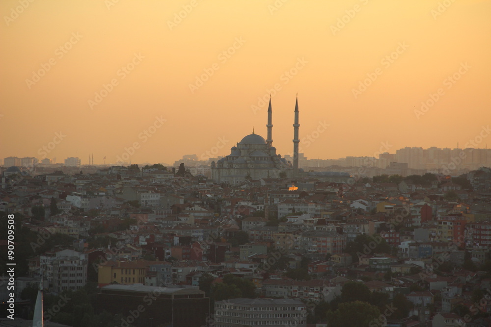 blue mosque at golden hour