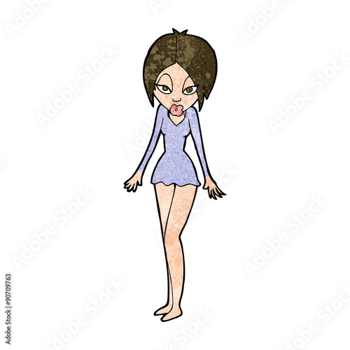 cartoon woman in short dress