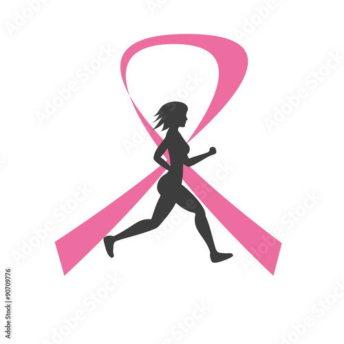 Silhouette of running woman and pink ribbon