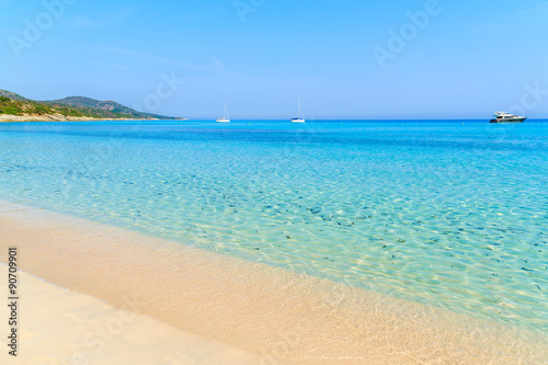 Azure sea water on Saleccia beach near Saint Florent, Corsica island, France