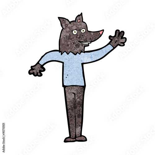 cartoon waving wolf man