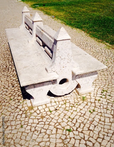 public stone seating in Lisbon, Portugal