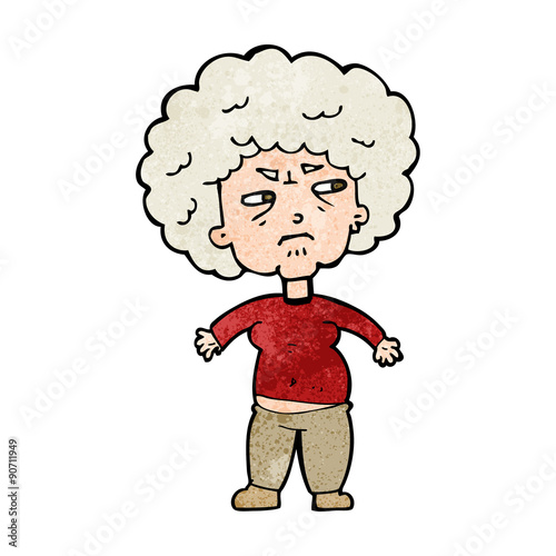 cartoon annoyed old woman