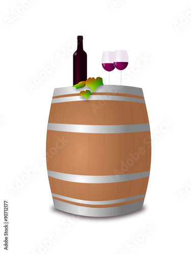 Weinprobe - Rotwein mit Deko auf Holzfass