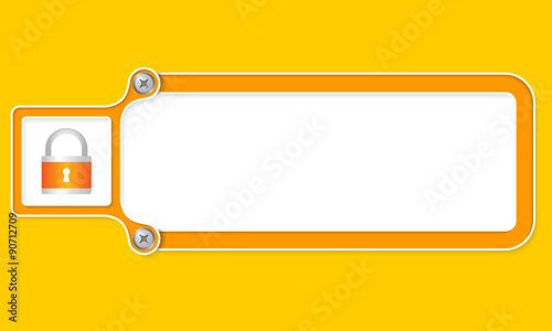 Yellow box with white frame for your text and padlock