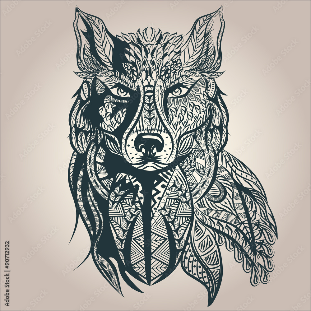 Fototapeta premium Ornamental decorative wolf, predator, pattern, Isolated