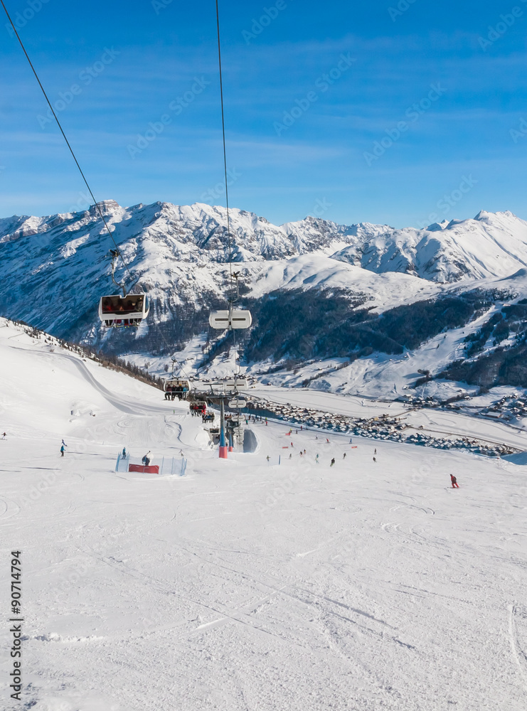 View of skiing resort in Alps. Livigno, Italy