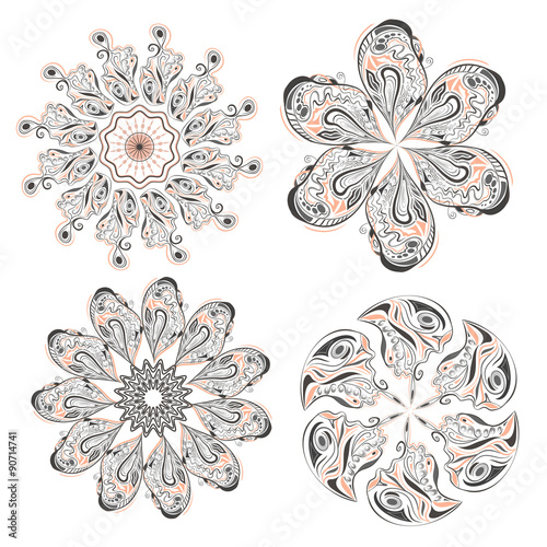 Set of circular floral ornaments patterns