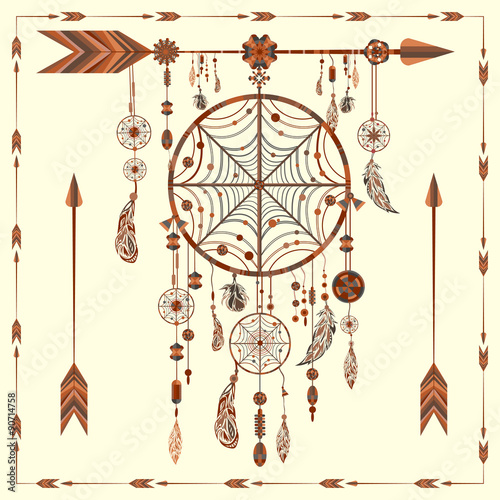Dream Catcher arrows, beads, ethnic Indian, feathers, circles