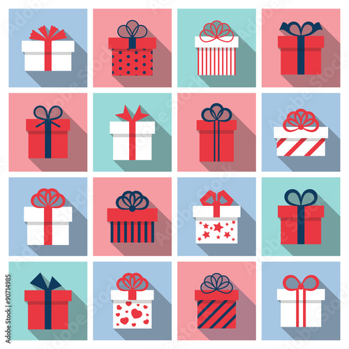 Gift box icons with long shadow.