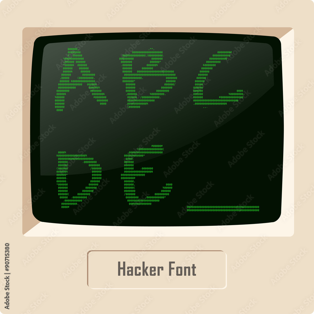 Hacker ASCII character font set on computer display. Vector image Hacker ASCII character font set on computer display. Vector image