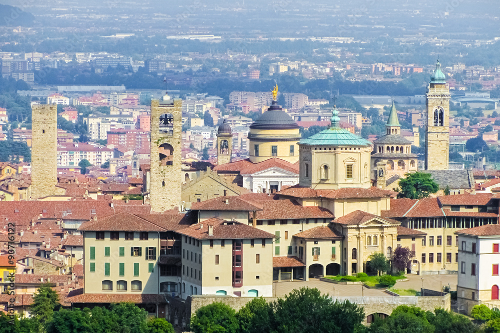 The upper part of Bergamo with churches and monuments