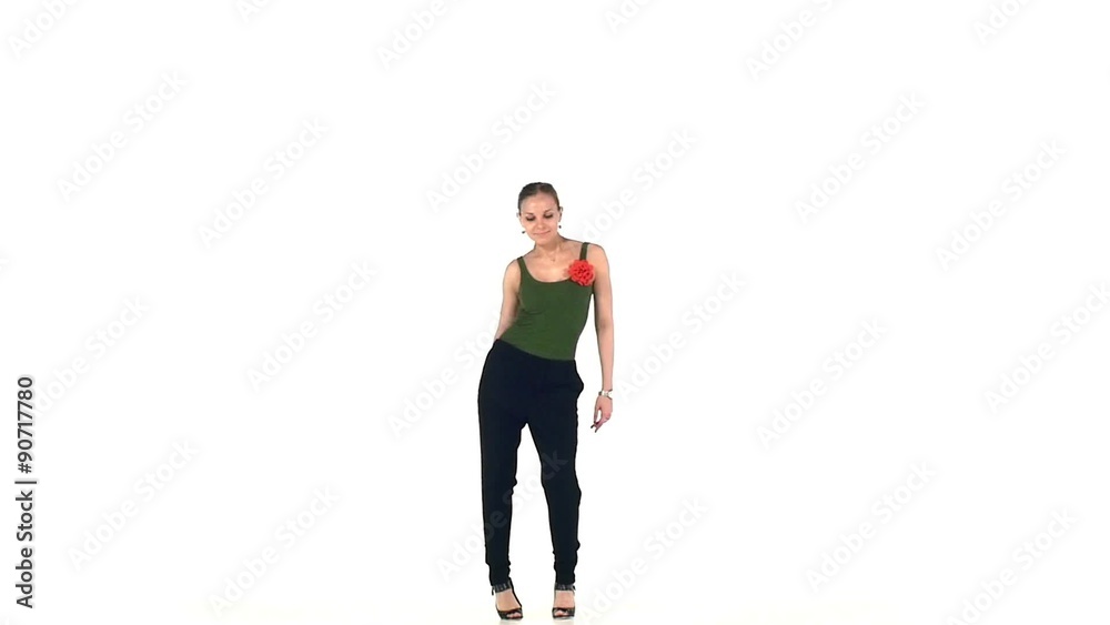 Starting dancing barefoot modern young woman social latina on a Starting dancing barefoot modern young woman social latina on a