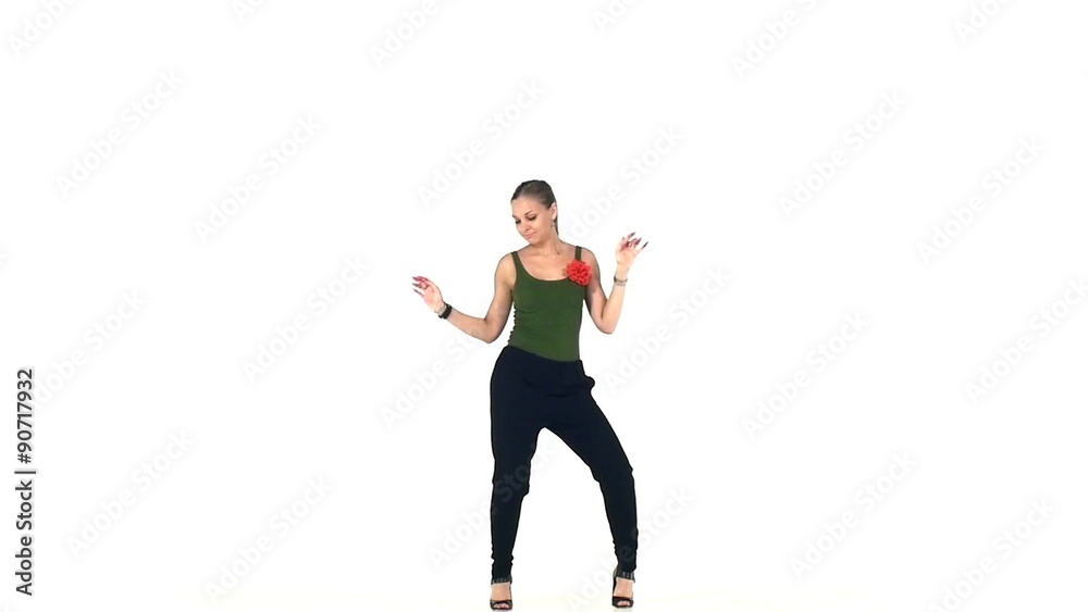 Starting dancing young beautiful woman social latina on a white Starting dancing young beautiful woman social latina on a white