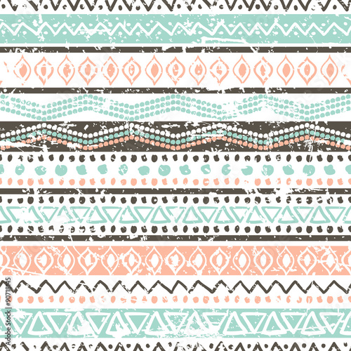 Peel and stick wall murals Vector ethnic seamless pattern. Hand drawn tribal  striped orname 