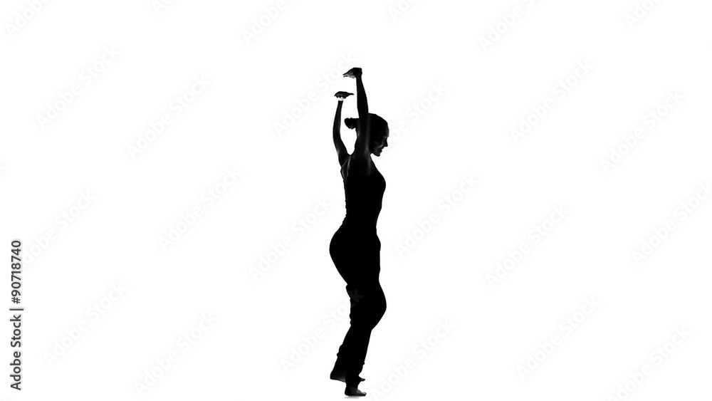 Beautiful social latina dancer in action, on white, silhouette