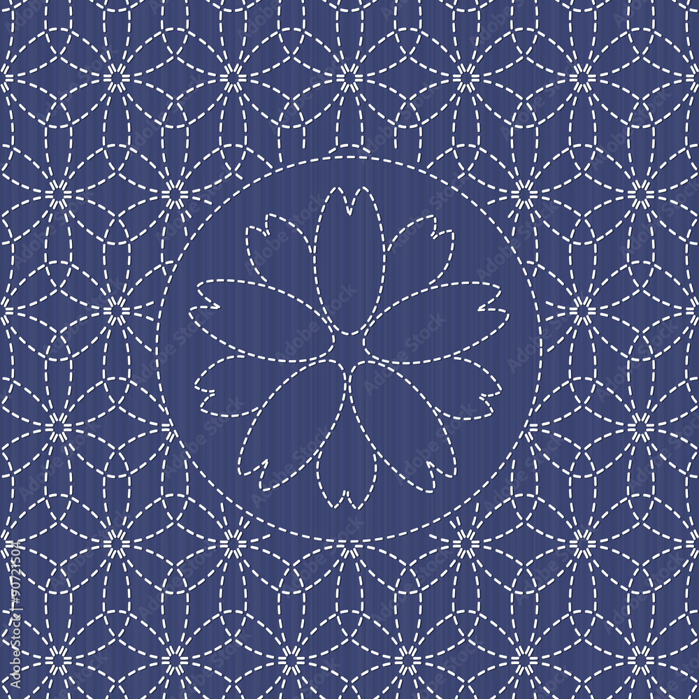 Traditional japanese needlework. Sashiko. Abstract geometric backdrop