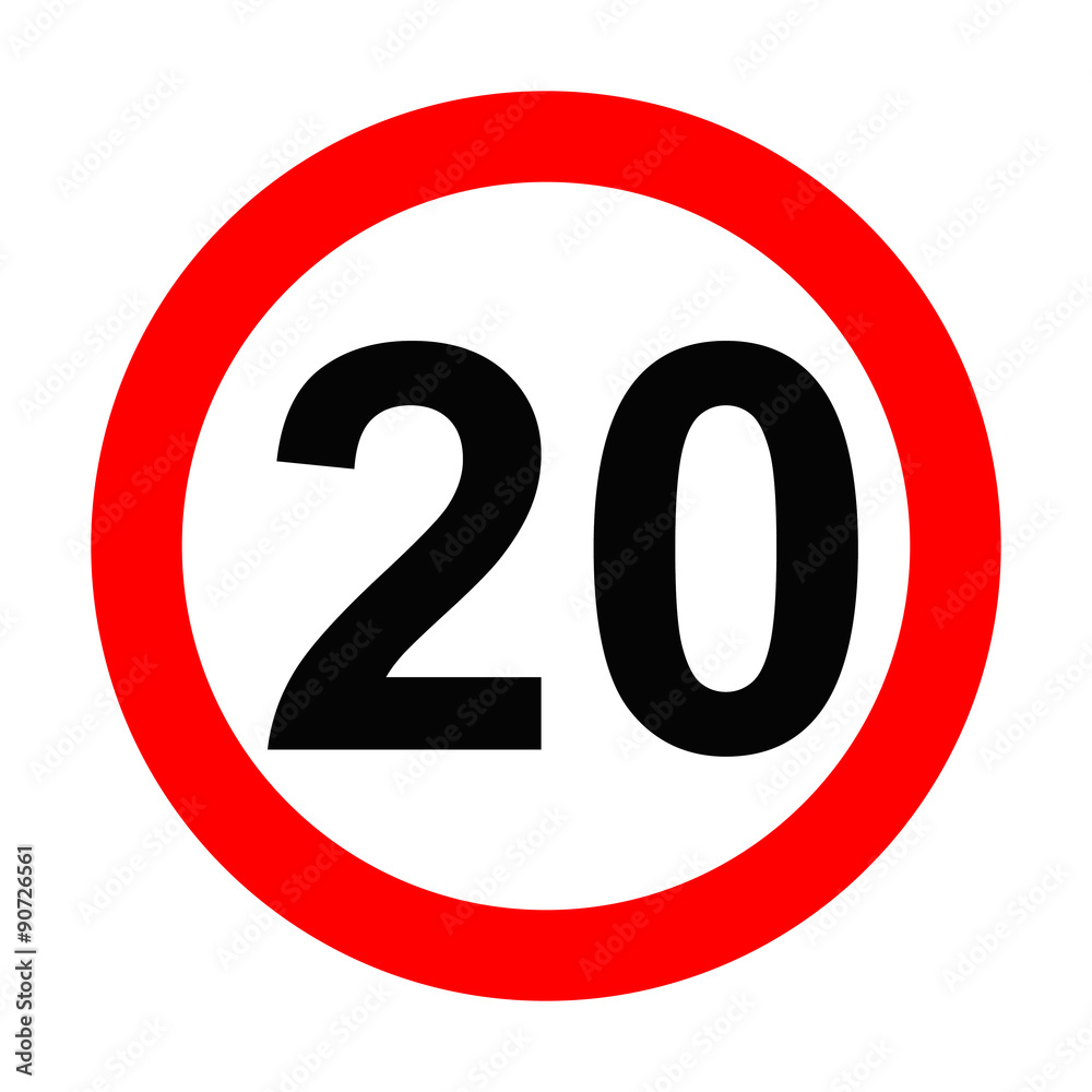 Speed Sign - Number 20 on white background Speed Sign - Number 20 on white background