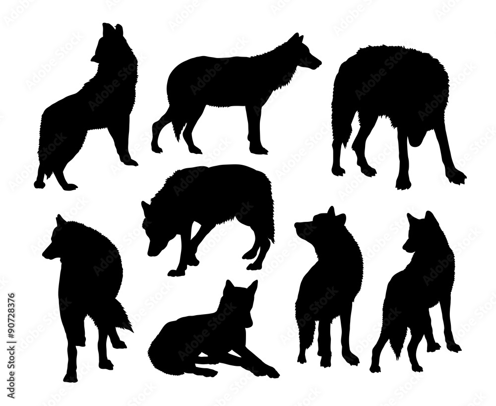 Naklejka premium Wolf wild animal silhouettes