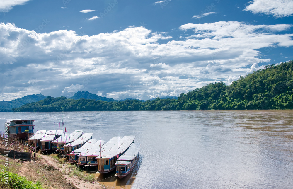 Boat wharf at Mekong river, Luang Prabang, Laos