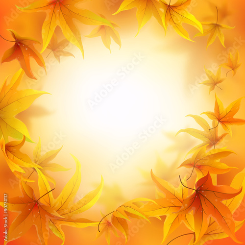 Autumn background with falling maple leaves