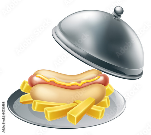 Hotdog and Fries on Platter