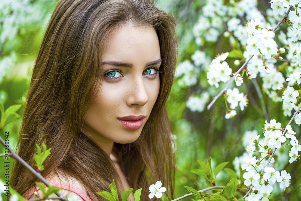 Close up portrait of a beautiful young girl on the background of Close up portrait of a beautiful young girl on the background of
