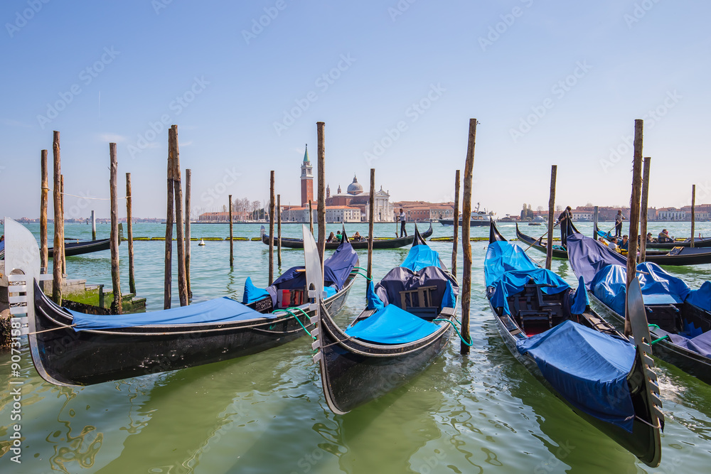 Gondola the Venetian rowing boat in Venice, Italy