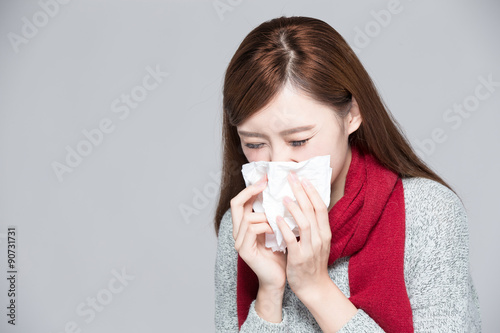 A woman catches a cold