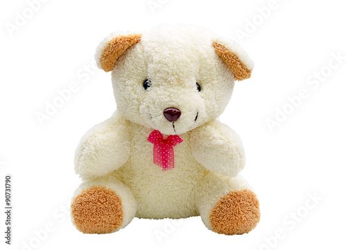 teddy bear with red bow isolated on white background