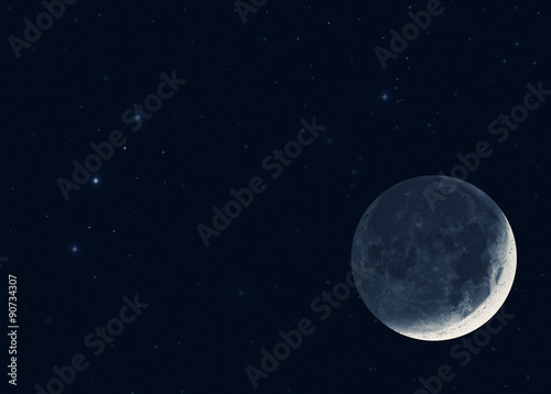 Moon and stars on a dark background. 