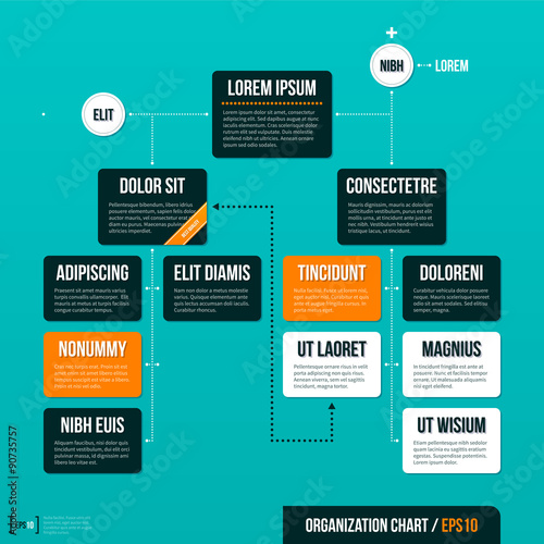 Modern organizational chart template on turquoise background. EPS10