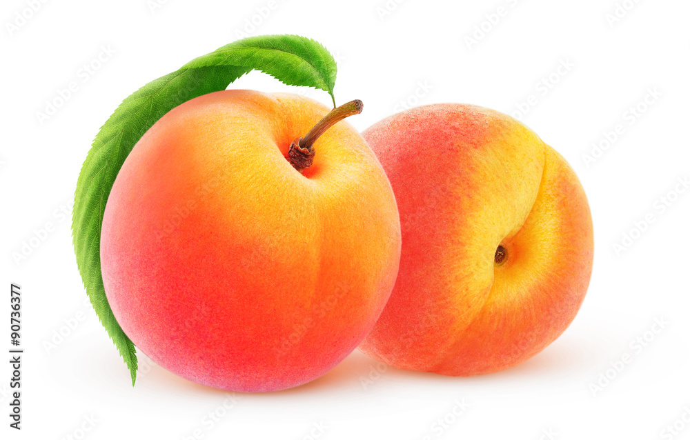 Two peaches isolated on white, with clipping path Two peaches isolated on white, with clipping path