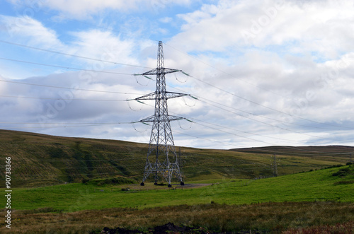 Electricity pylon in Scottish beauty spot: Electricity pylons Scottish beauty spot, Perthshire, Scotland photo