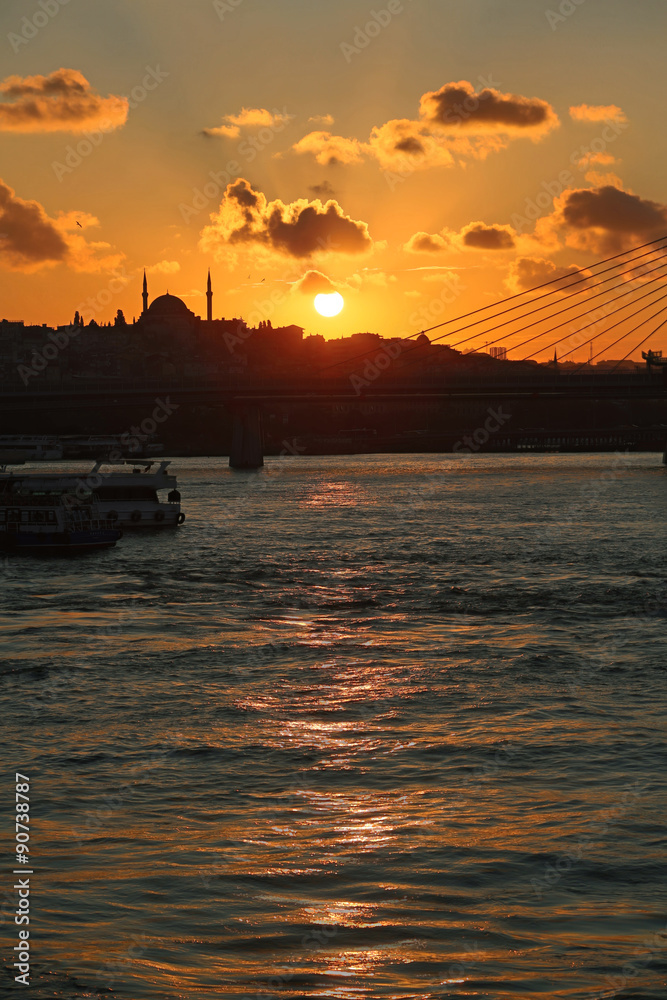 Sunset in istanbul next to mosque