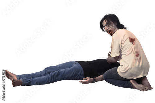 Fotografi Scary asian male zombie eating corpse