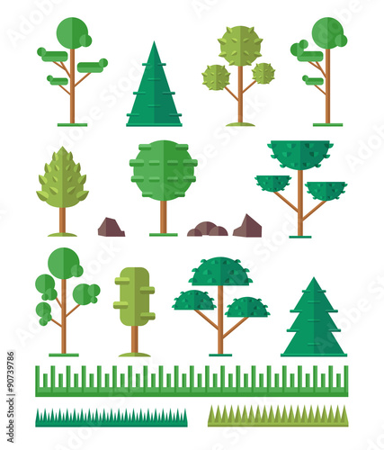 Vector trees flat icon set