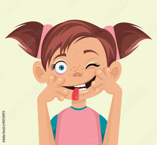 Child makes faces. Vector flat illustration