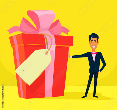 Vector big gift box flat illustration