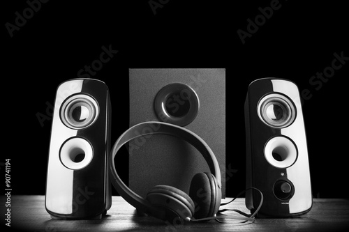Modern black sound speakers photo