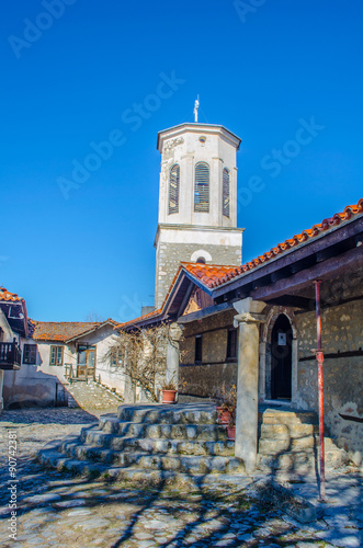 the belltower of Church St. Bogorodica Perivlepta dominates old Ohrid, Republic of Macedonia photo