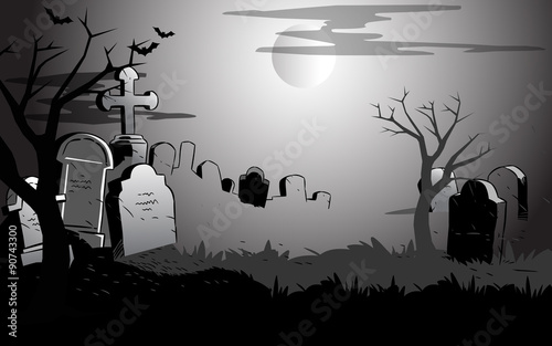

The illustration shows view of the cemetery at night . Symbolic background presented to the Halloween holiday, on separate layers.
