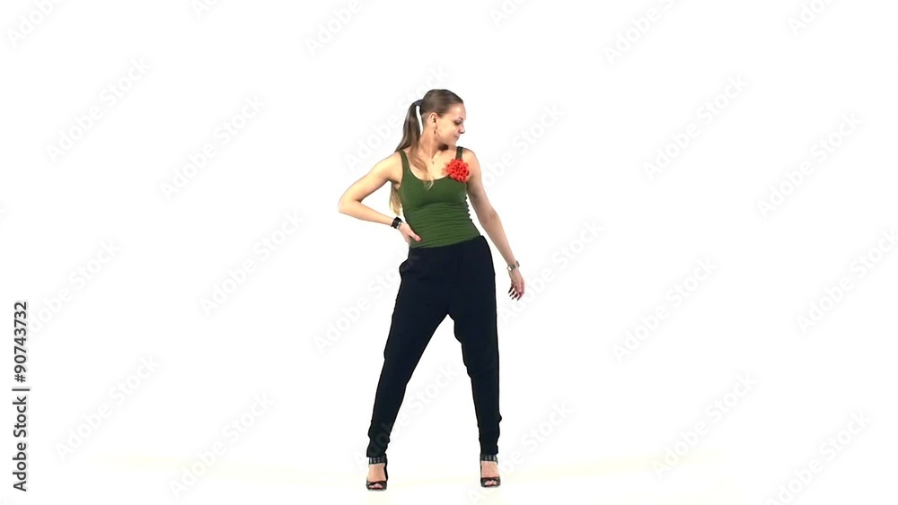 Girl dancing social latino dancers on white, slow motion Girl dancing social latino dancers on white, slow motion