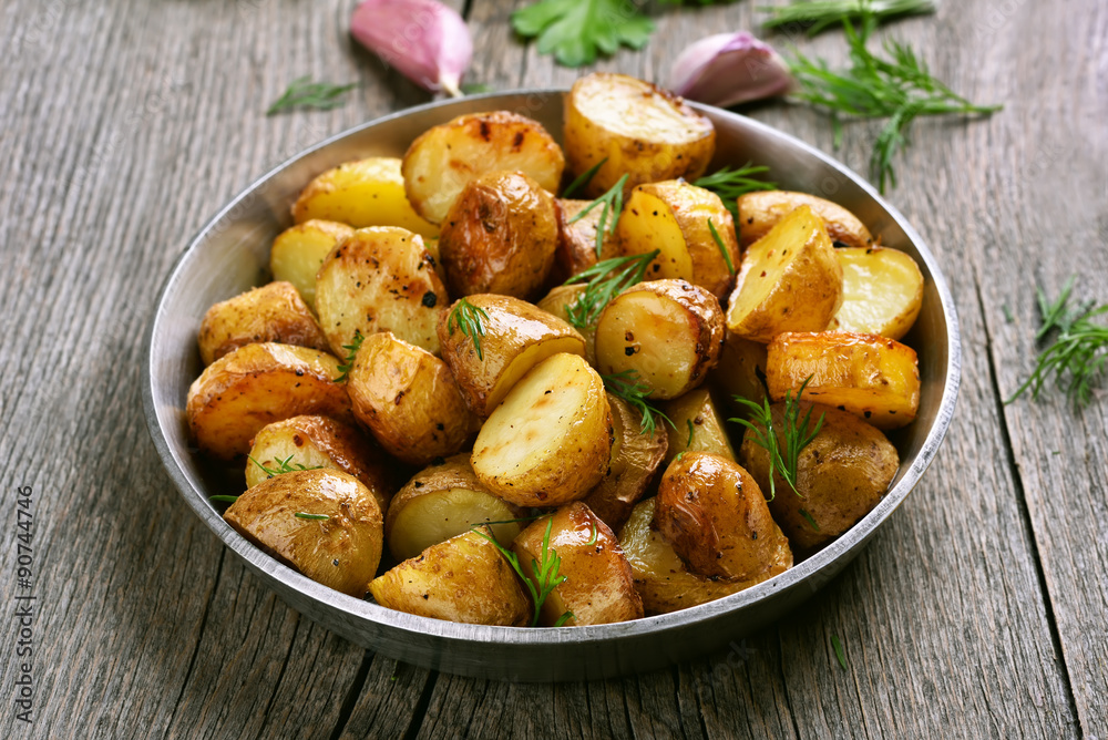 Baked potato in pan Baked potato in pan