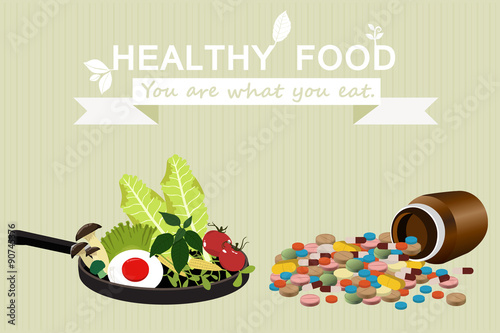 Vegetables. clean food. Cartoon Breakfast. Drugs and supplements