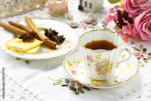 Antique tea cup on the table