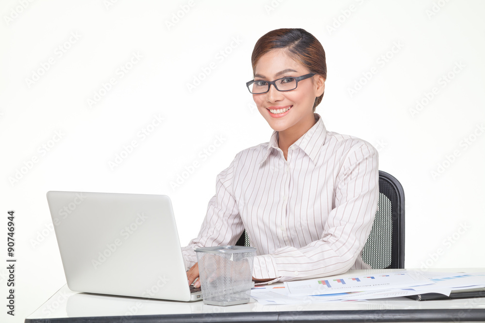 young business woman wear glasses isolated on white young business woman wear glasses isolated on white