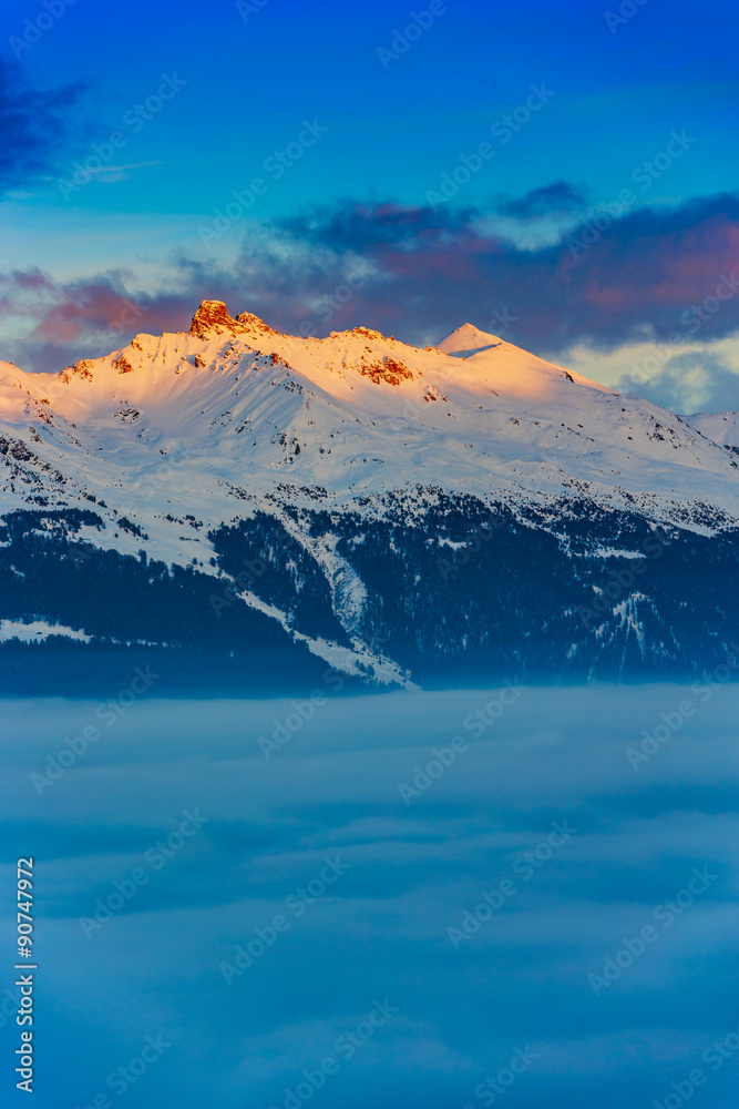 Winter landscape in Swiss Alps, region Vallis