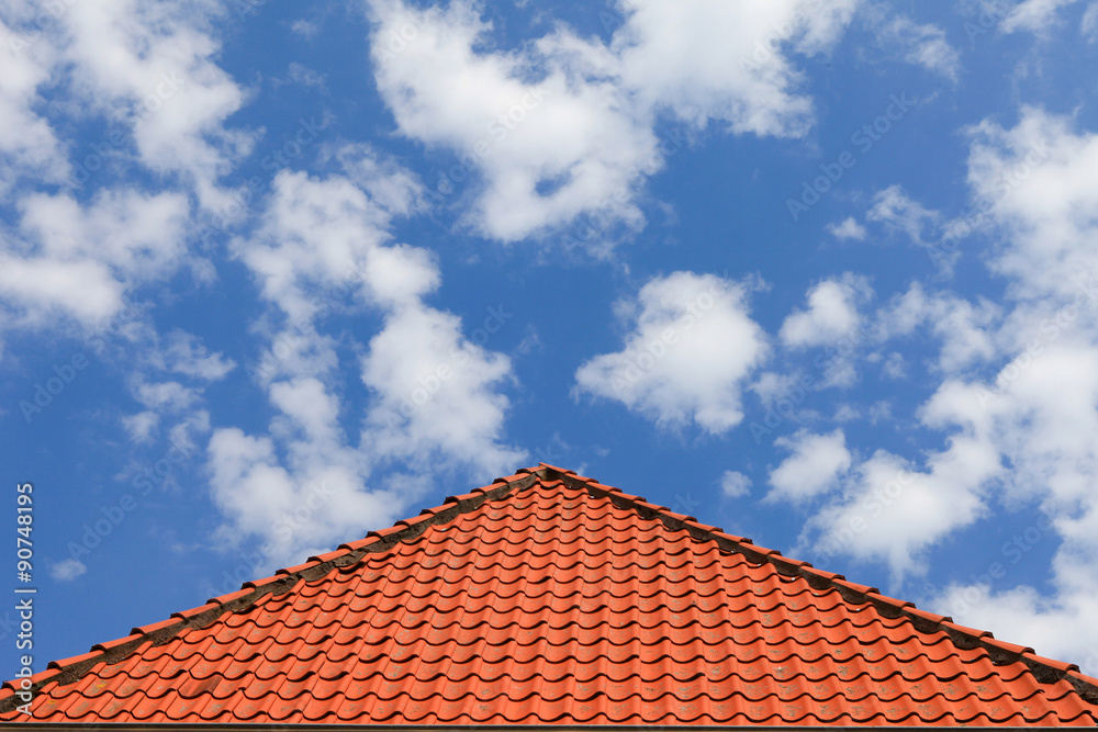 Typical roof tiles with blue cloudy sky Typical roof tiles with blue cloudy sky